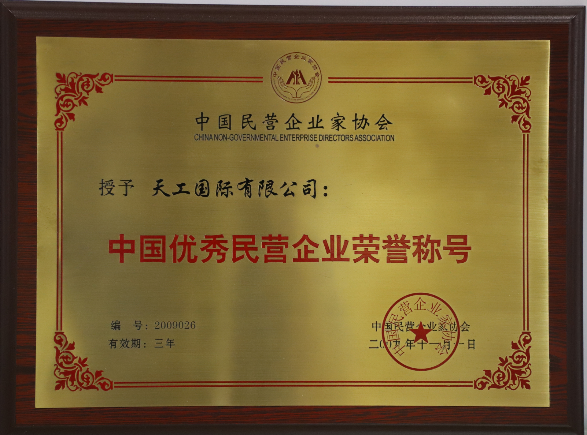 中国优秀民营企业荣誉称号